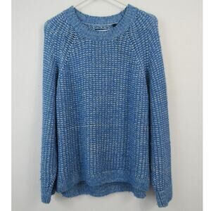 Gant Large Open Knit Blue Pullover Crewneck Sweater Wool Alpaca Blend Luxury